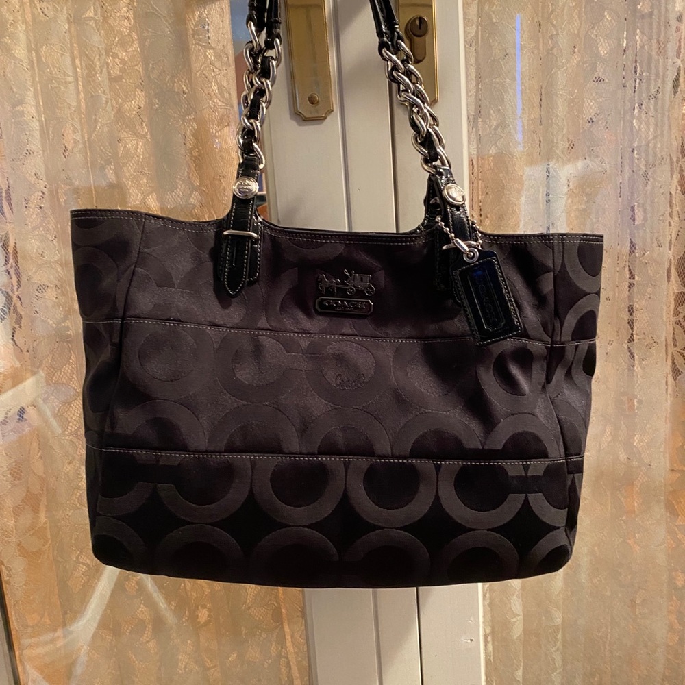Coach bag. Black canvas signature design.